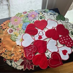 Seasonal Placemat Set Of 6 ~Hearts, Shamrocks, Flowers, Leaves, Poinsettias